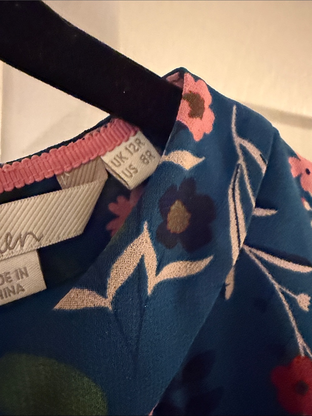 Boden Blue Floral Midi Dress with Pink Trim - Picture 4 of 6